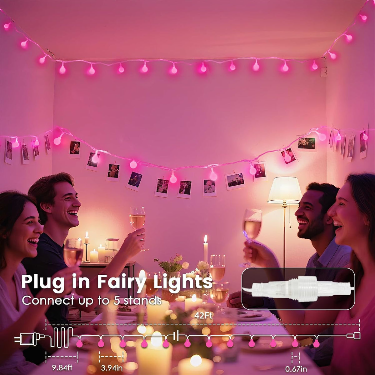 Connectable 43FT 100LED Globe String Lights Indoor, Christmas Lights
