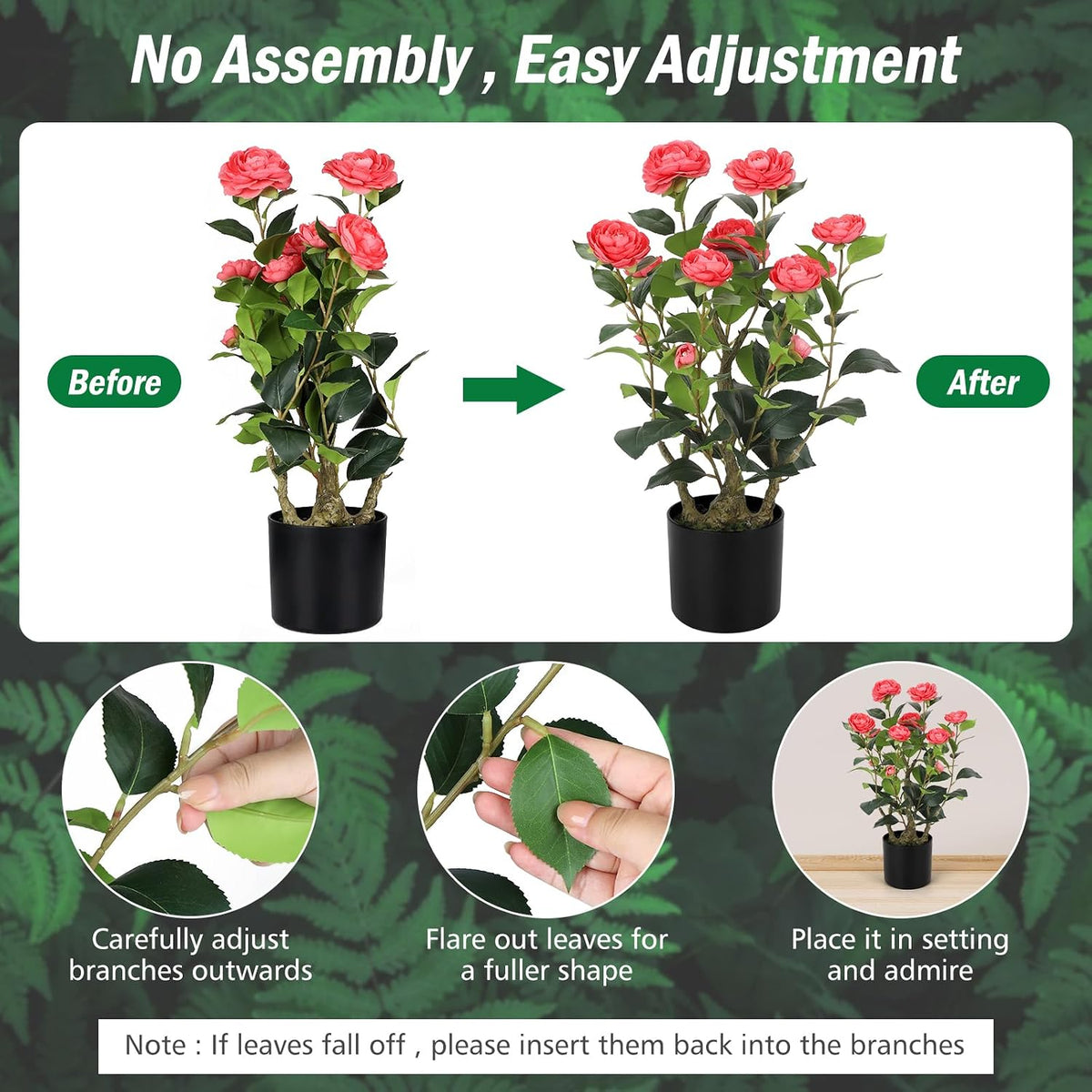 Romantic Season 2FT Pink Artificial Camellia Tree 2Pack, Faux Camellia Plant Fake Potted Camellia Flower Tree for Modern Home Office Living Room Floor Décor