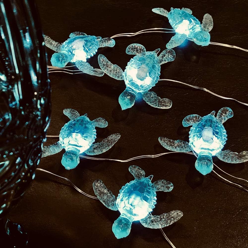 Beach Theme -Cute Green Sea Turtle String Lights- Ocean Fairy Decorative Lights- 10ft 30 LEDs -USB Powered -Multi-Function- Remote Control-Christmas -House Party- Bathroom -Baby Shower Decor