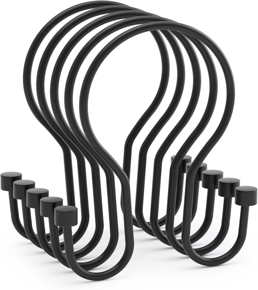 AmazerBath Shower Curtain Hooks Black Shower Curtain Rings with Cylindrical Design, Metal Shower Curtain Hooks Rust Proof, Smooth Glide Double Shower Hooks Rings for Shower Curtain
