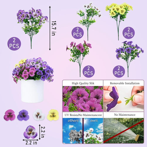 10 Pack Artificial Orchid Stems,5 Colors 2 Each Outdoor Fake Flowers UV Resistant, Spring Front Porch Decor,Wedding Outside Party Table Centerpieces Decoration(Purple1, Rose, White, Yellow,purple2)