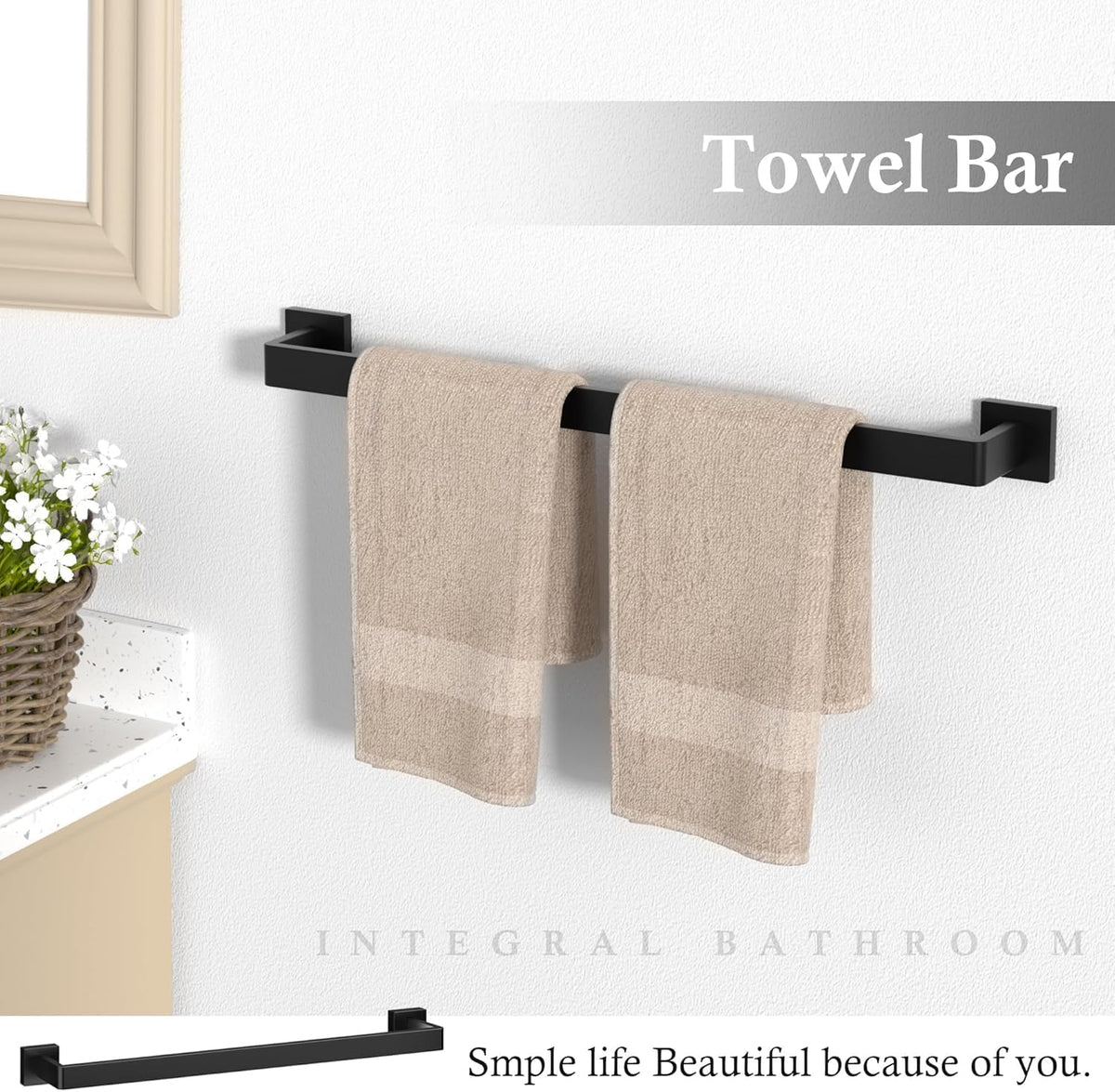 15-Piece Matte Black Bathroom Accessories Set 23.6 Inch Towel Bar Set.