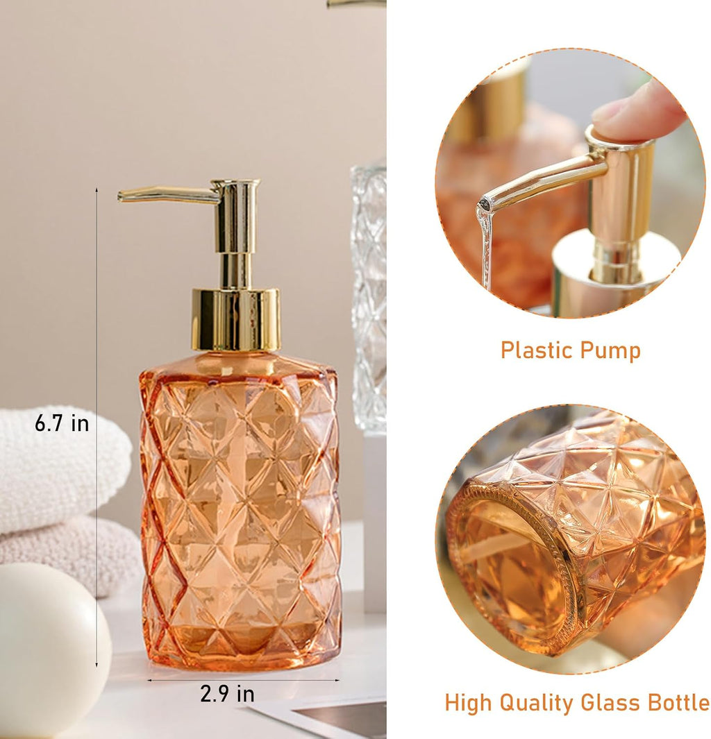 Orange Glass Soap Dispensers for Bathroom,2 Pack 12 Oz/330 ml