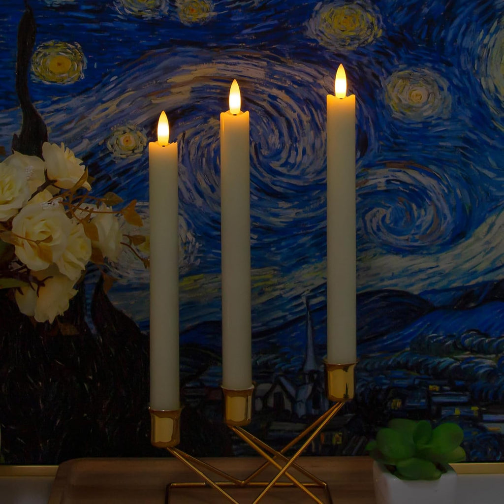 LED Flameless Taper Candles with Remote Timer,Ivory Battery Operated Flickering Window Candles,Pack of 4 Real Wax Warm Fire 3D-Wick Flameless Candlesticks,Home Wedding Decor(0.78" x 9.64")