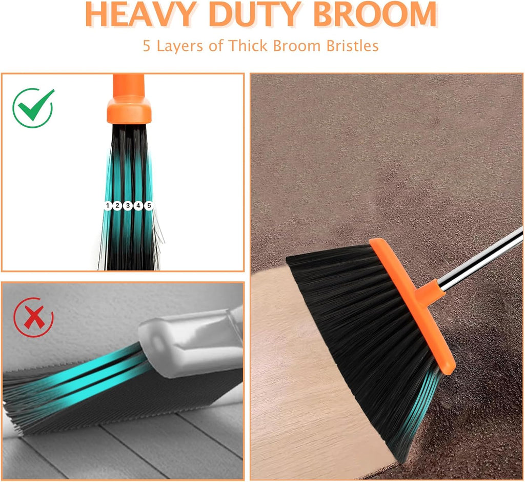Broom and Dustpan Combo Set,Long Handle, Brown Orange