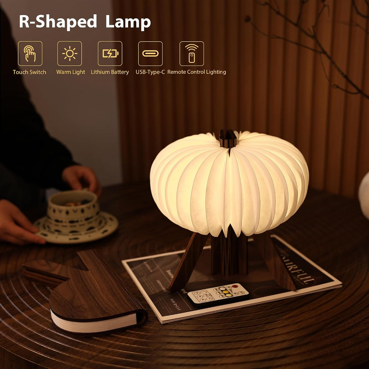 Pumpkin Table Lamp, Portable Night Light, Rechargeable Paper Lamp