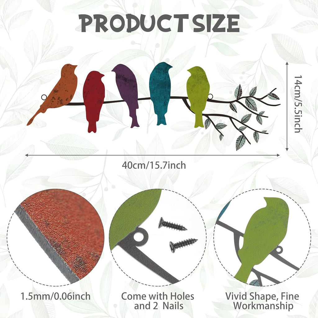 Ferraycle Metal Bird Wall Art, Birds on Branch Sculpture, Fresh Colors