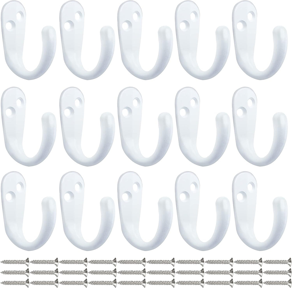 IBosins 15PCS Coat Hooks Wall Mounted White Single Prong Robe Hook