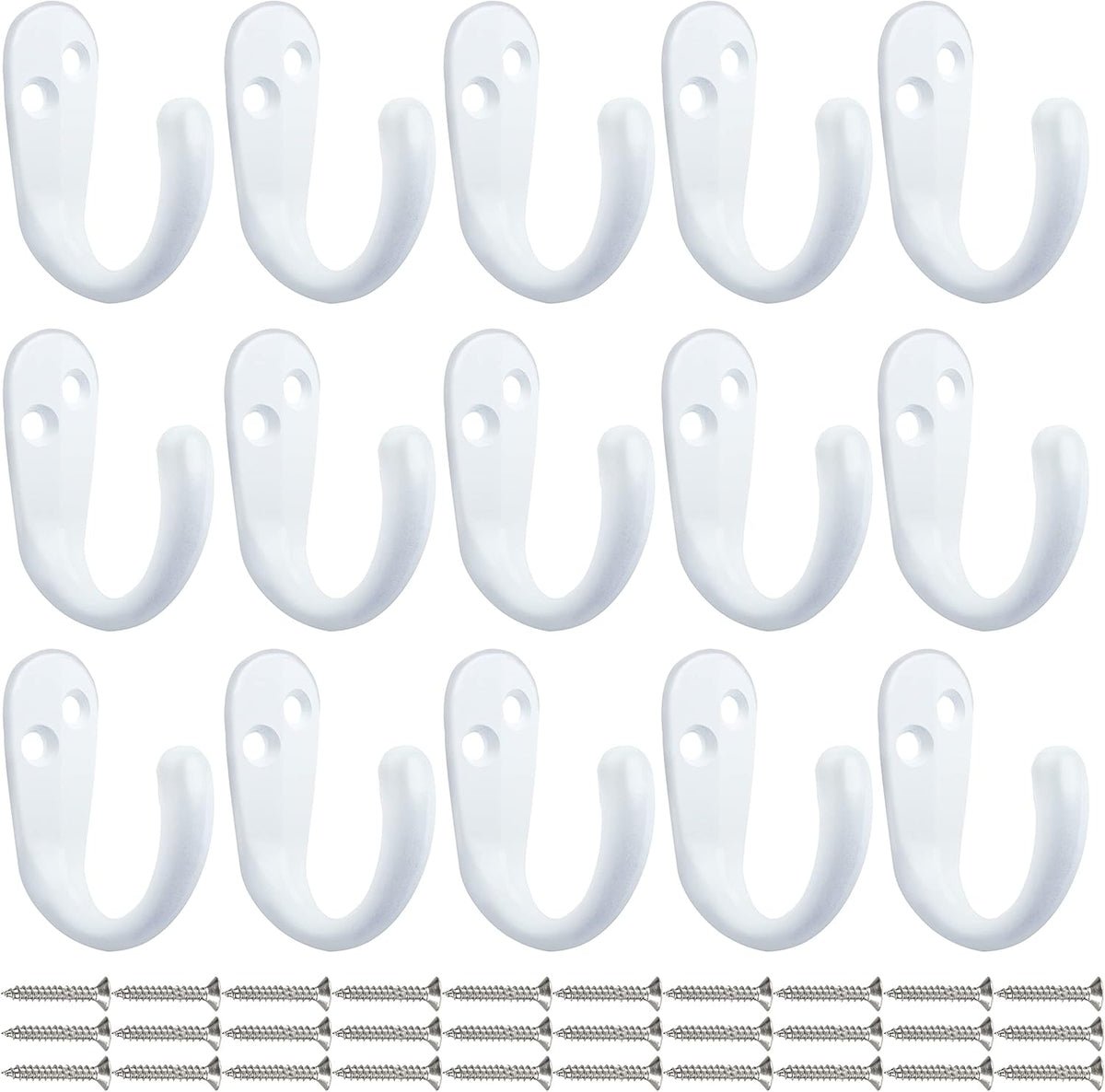 IBosins 15PCS Coat Hooks Wall Mounted White Single Prong Robe Hook