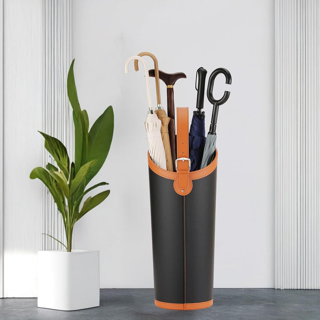 Faux Leather Large Umbrella Holder Entryway，Modern Black Umbrella Rack Stand Indoor