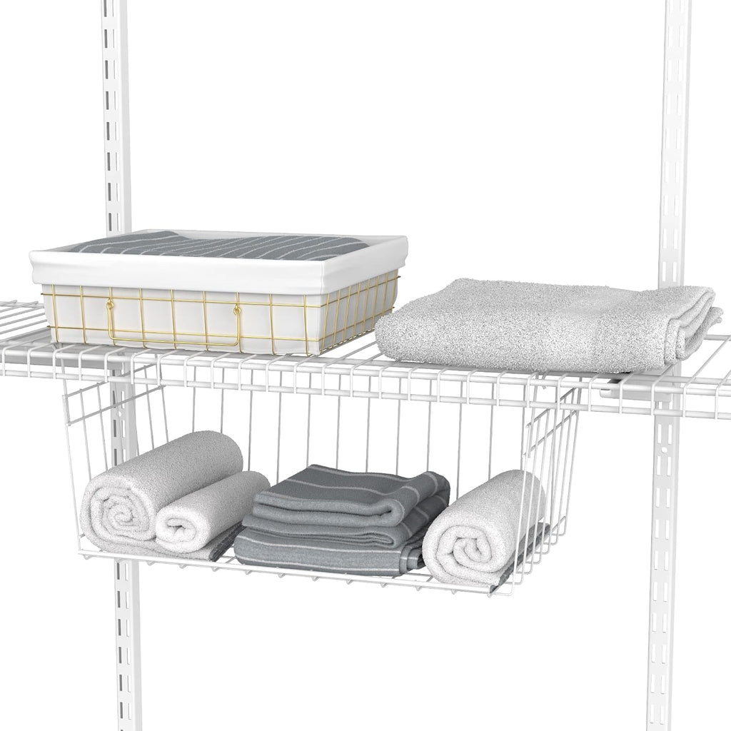 ClosetMaid Wire Hanging Shelf Basket for Storage, Organization in Closet or Pantry, No Assembly or Installation, Durable, 10.68" D x 18.39" W x 7.99" H, White & 3937 Packet Pal, White