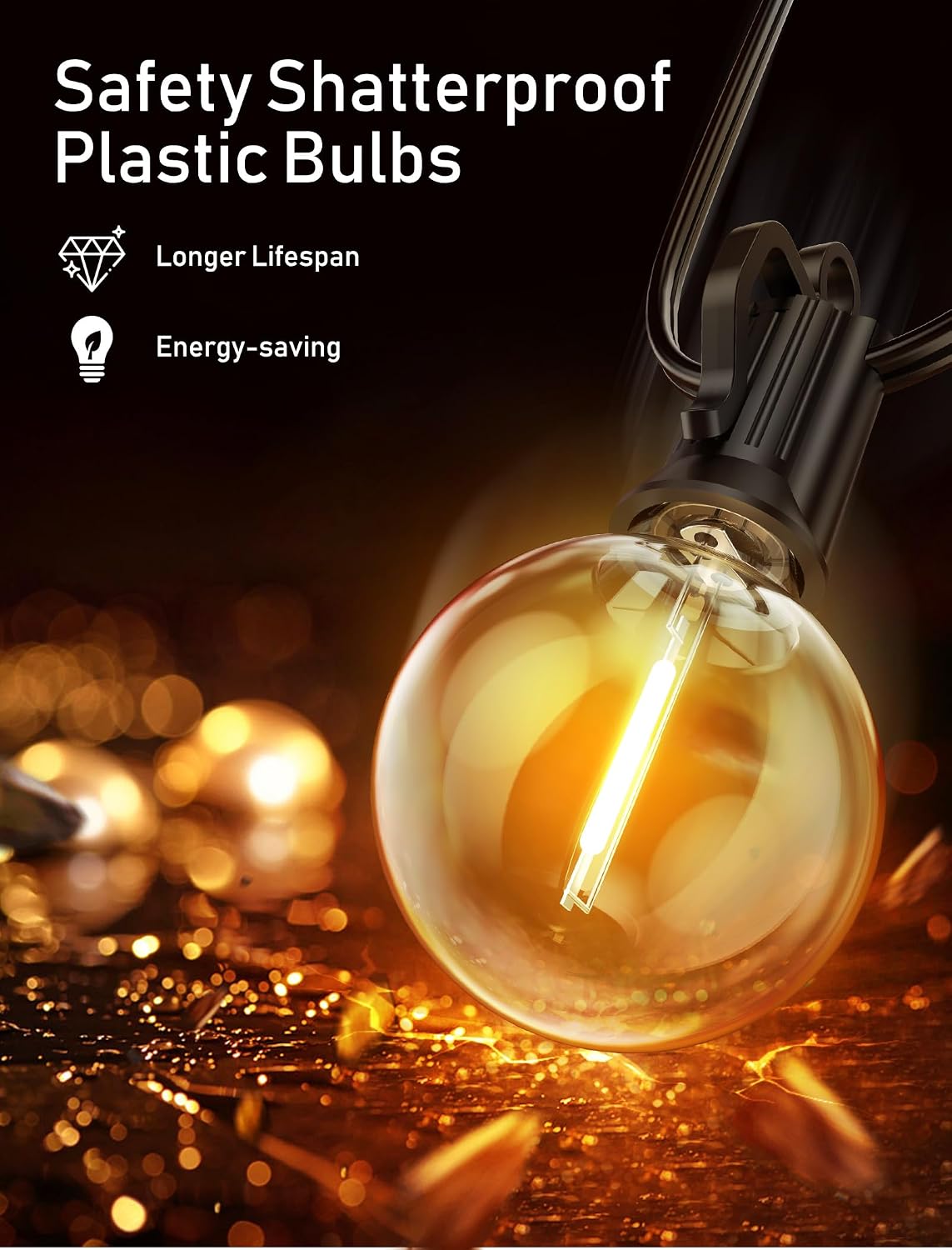 Brightown (2 Pack Outdoor String Lights - Globe Patio Lights 35 Ft with 30 G40 Shatterproof Bulbs, Waterproof Connectable Commercial Hanging Light for Backyard Bistro Porch Cafe Deck