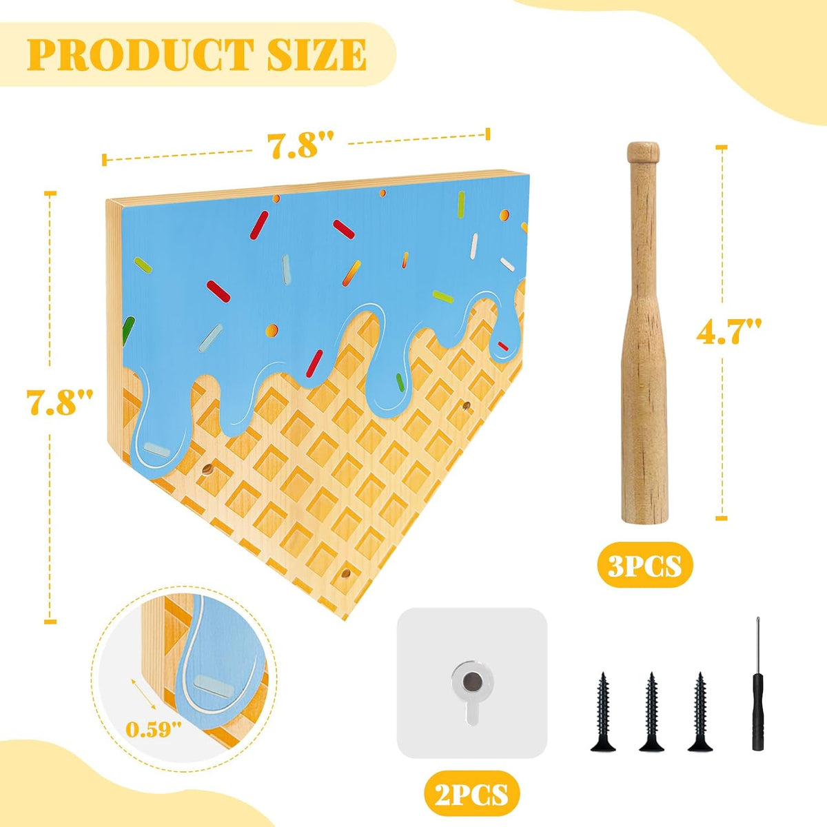 Ice Cream Drip Baseball Wooden Necklace Organizer Holder,Sports Ring Holder