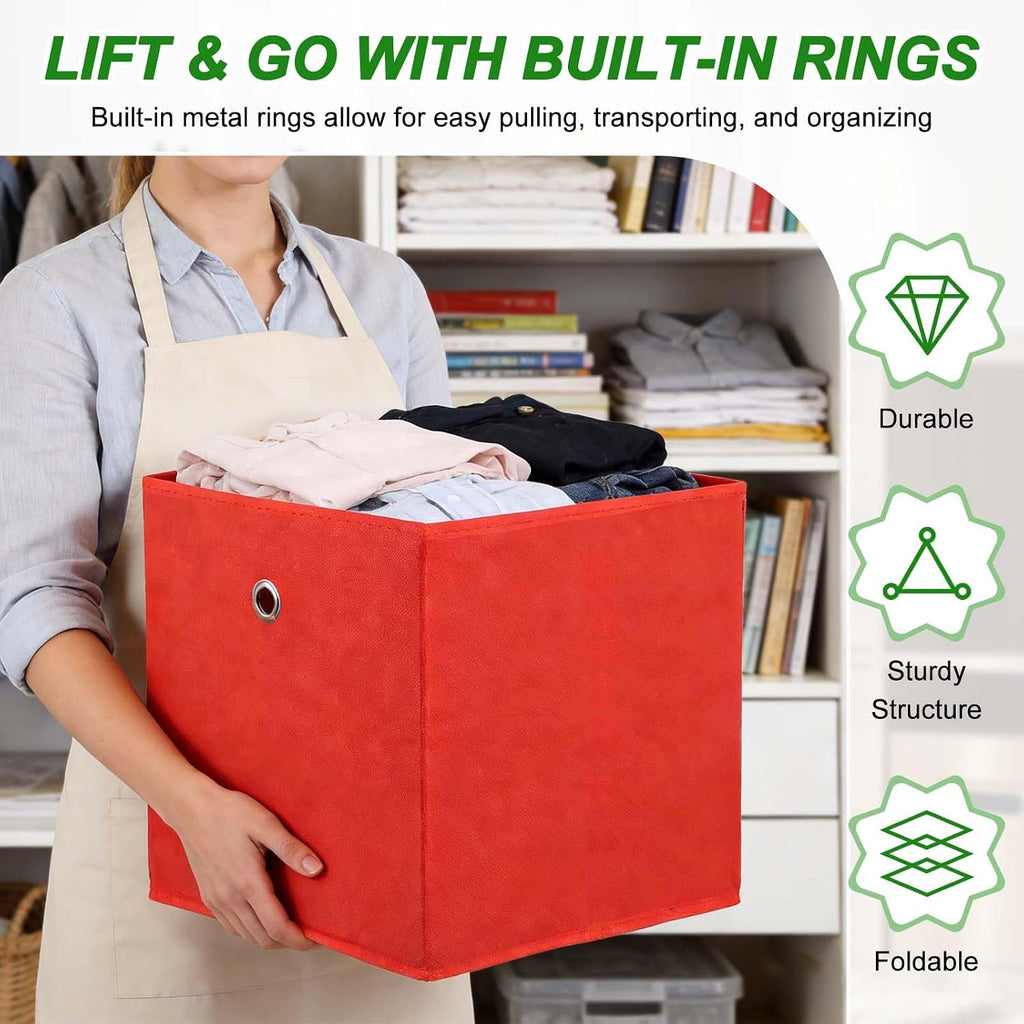 uxcell 3 Pack Storage Cubes 11x11x11 for Organizing Dark Red