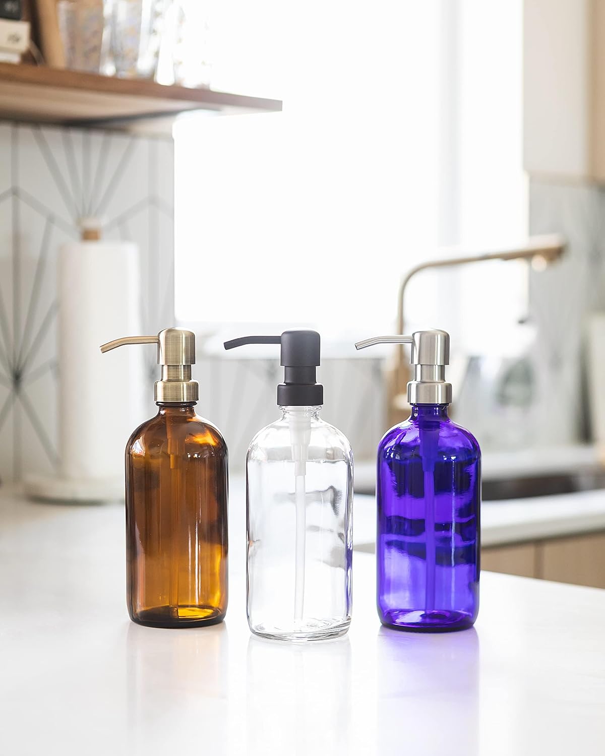 Amber Glass Bottle Soap and Lotion Dispenser with Copper Pump - Bird Head - 16 oz - by Jarmazing Products