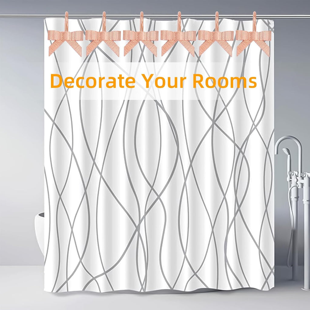 Decorative Shower Curtain Hooks, Luxury Bowknot Shower Curtain Rings, Modern Bow Shower Curtain Hangers, 12PCS Shower Hooks for Home Decor, Bathroom, Bedroom, Living Room (Rose Gold)