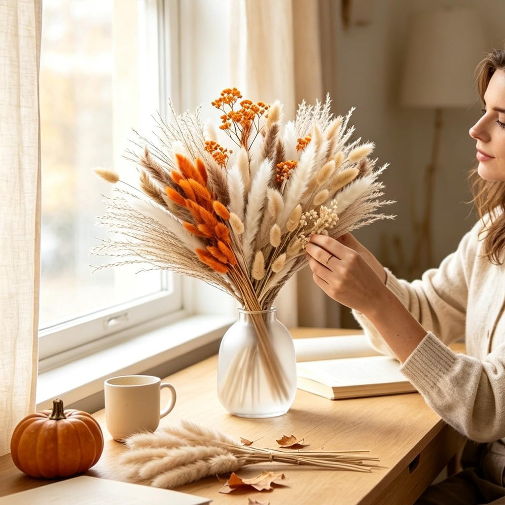 Fall Decor Dried Pampas Grass 17inch 60~85Pcs(B-75Pcs)