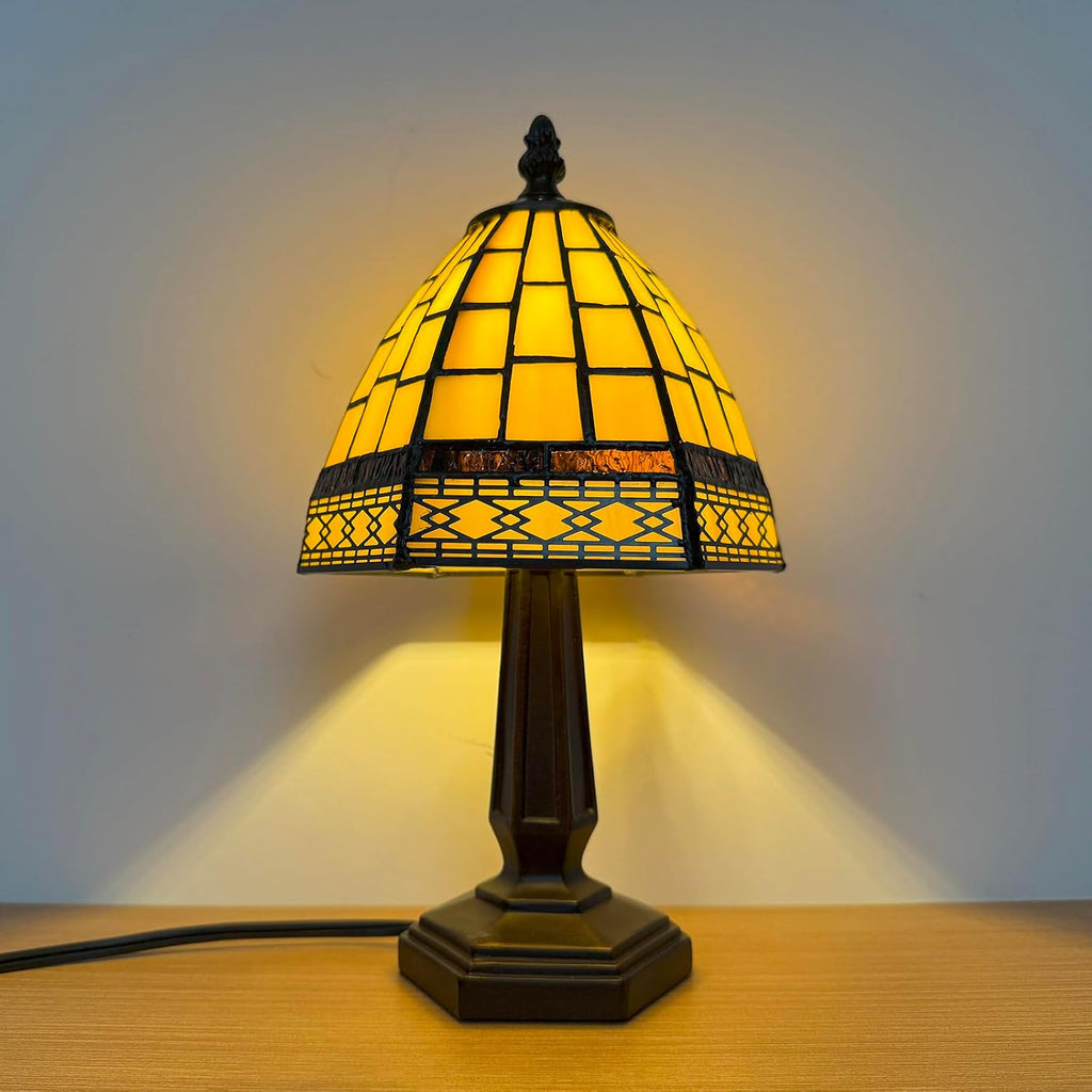 Tiffany Small Table Lamp for Living Room,3 Color Temperature Gold Stained Glass Table Lamps for Dining Room,6X6X13Inch Bedroom Bedside Nightstand Night Light for Bedroom W/LED Bulb
