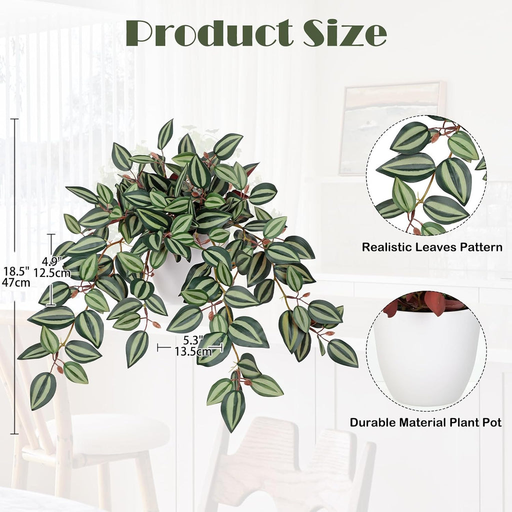 Briful Artificial Potted Plants Indoor - 18.5'' Small Faux Trailing House Plant with Cascading Vines Lifelike Fake Plants in White Plastic Pot for Shelf Desk Bathroom Home & Office Decor