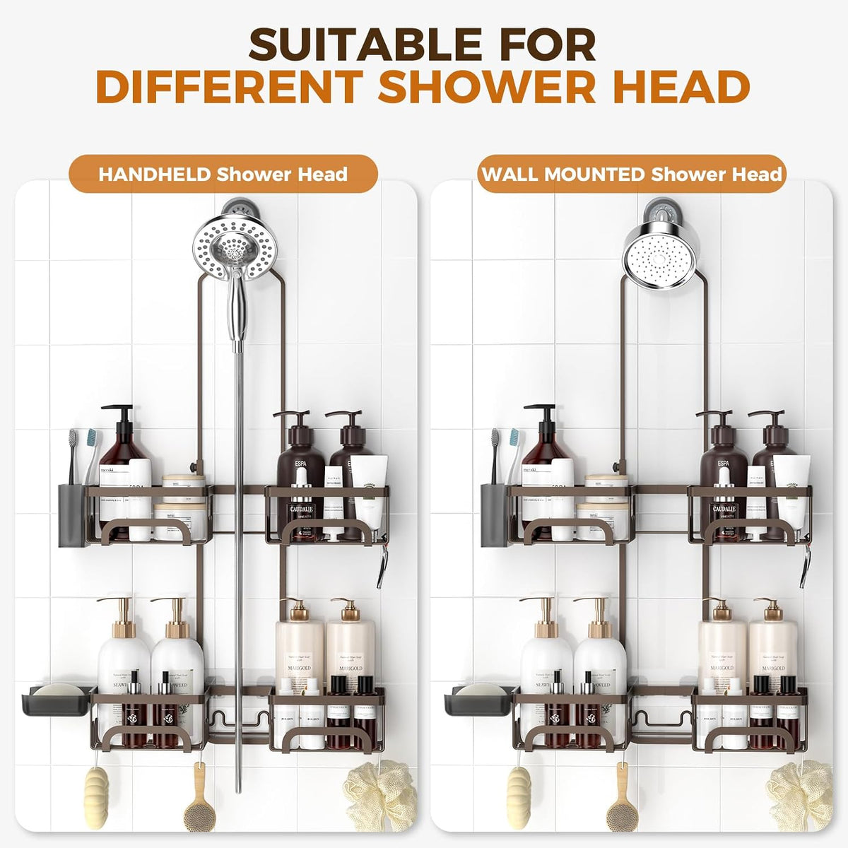 REINHARDT Split Shower Caddy Hanging for Handheld Showerheads, Bronze