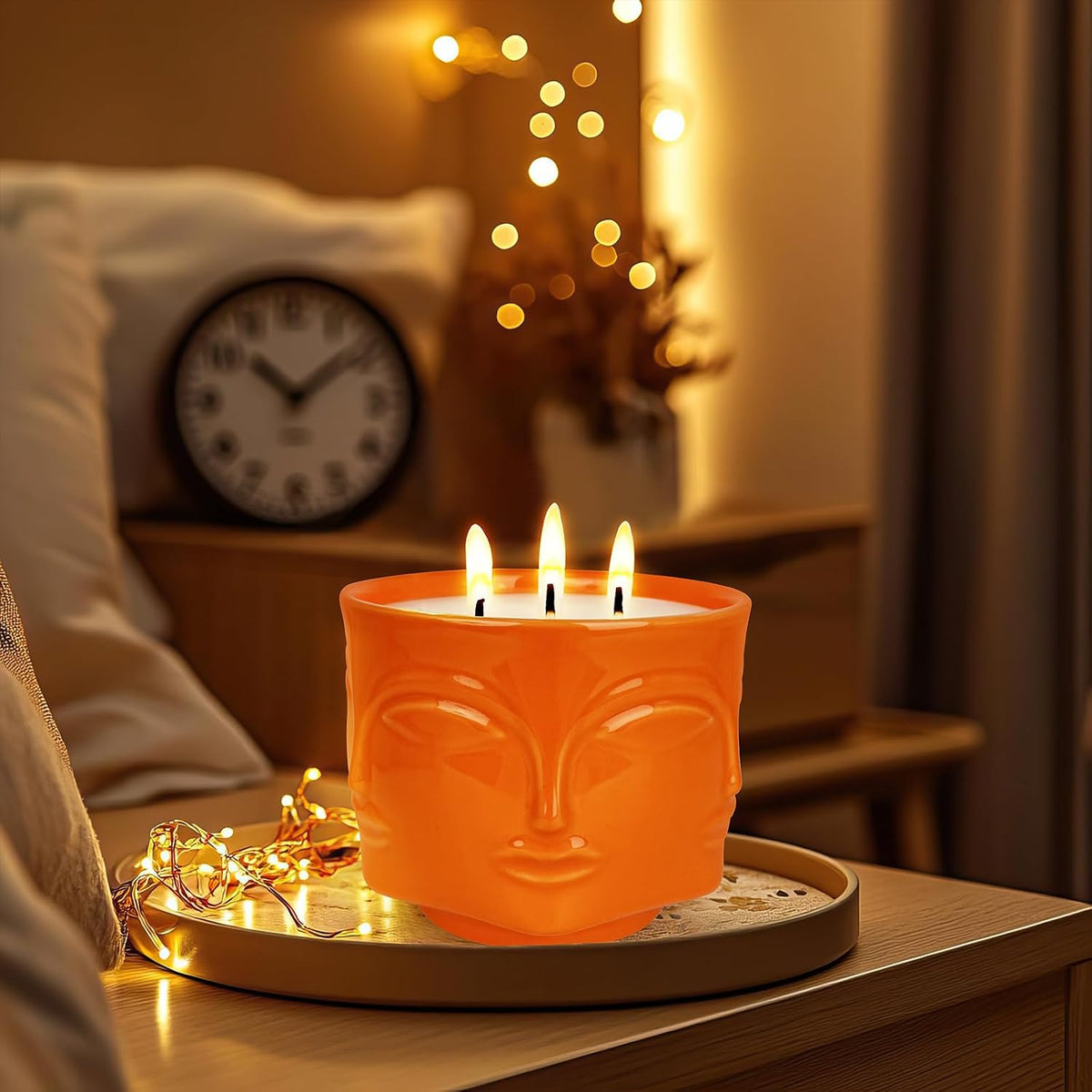 Strong Pumpkin 3 Wick Orange Large Candle, 20oz, Ceramic, Outdoor Scented Candles, 100% Soy, for Home Scented, Yoga, Meditation, Patio, Table Decor, Beautiful Candle Jars