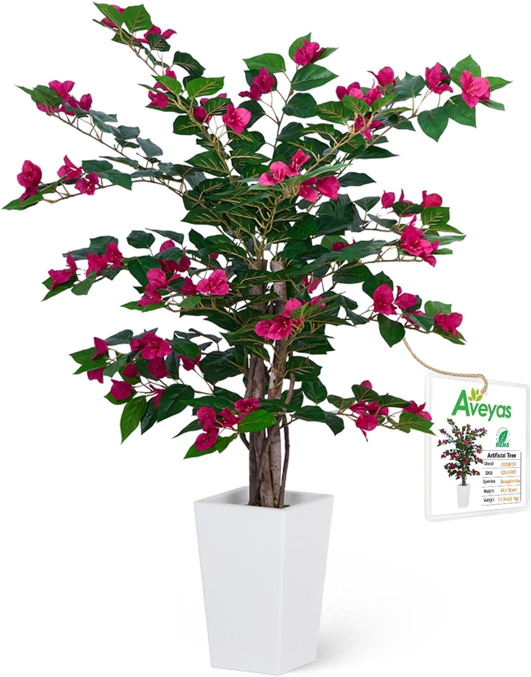 Aveyas 3ft Artificial Bougainvillea Tree with Flowers, 3 Feet Faux Floor Plant Fake Silk Blooming Trees with Pot for Indoor Outdoor Home Decor,House Living Room Office (3 ft Tall Including Raised Pot)