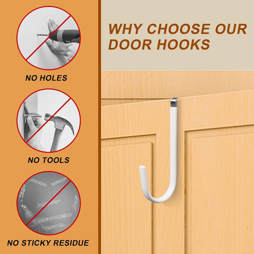Over The Door Hooks 2 Pack – Heavy Duty Door Hanger Hooks for Hanging Towels, Bags, Robes, Clothes – No Drilling Over Door Hook, Dorm Essentials, Towel Racks for Bathroom, Bedroom, Closet