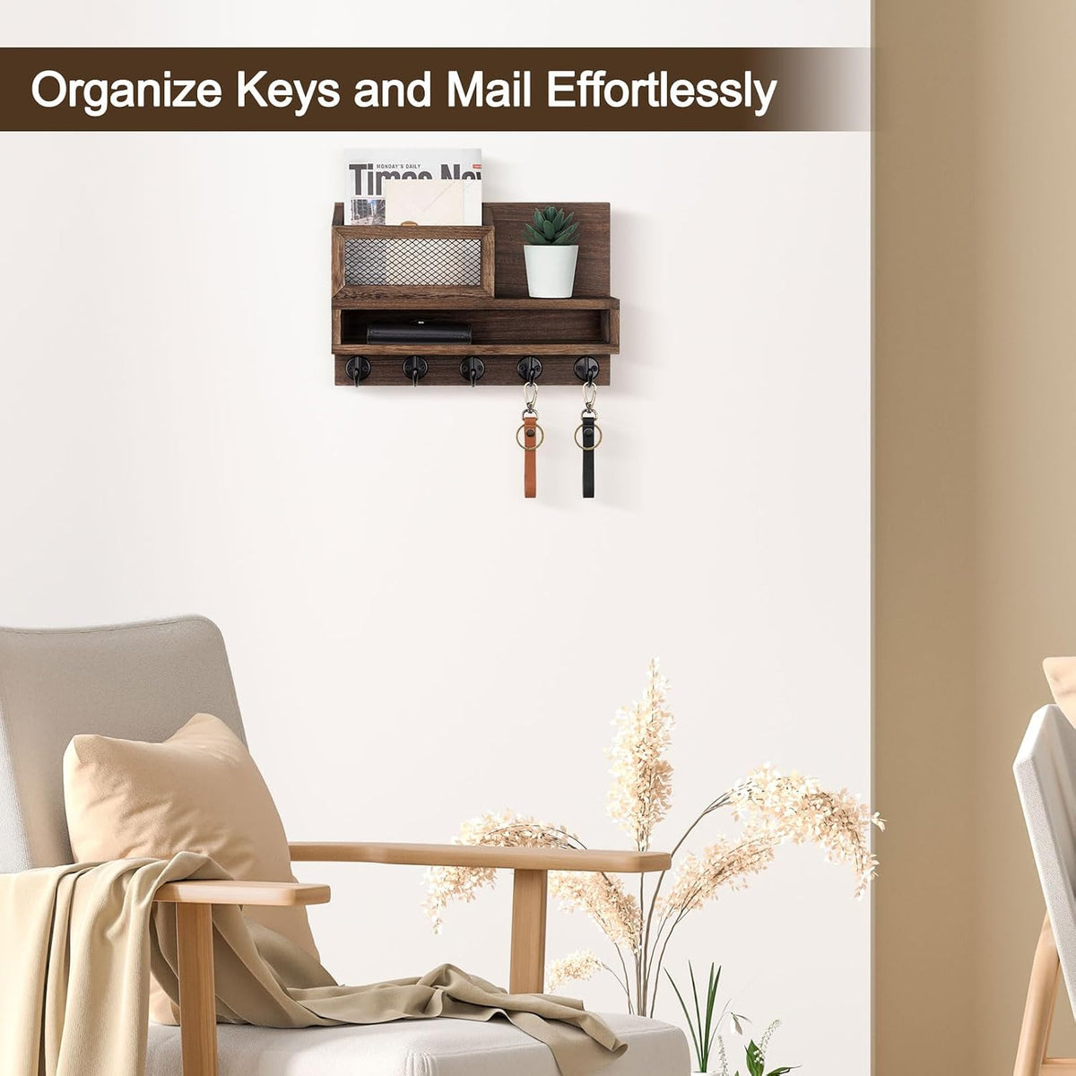 Key Holder for Wall, Mail Organizer with Storage Compartment