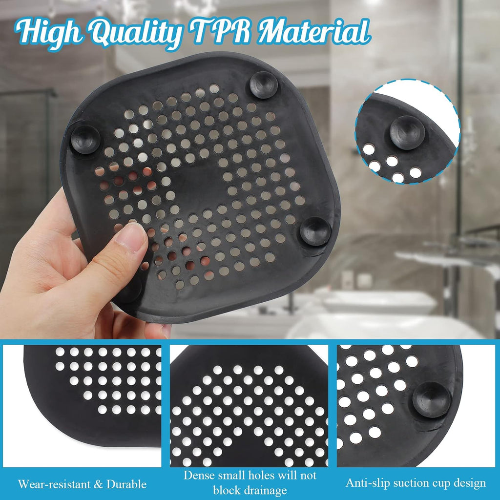 Square Drain Cover, 5.4 Inch, Black, 2Pcs
