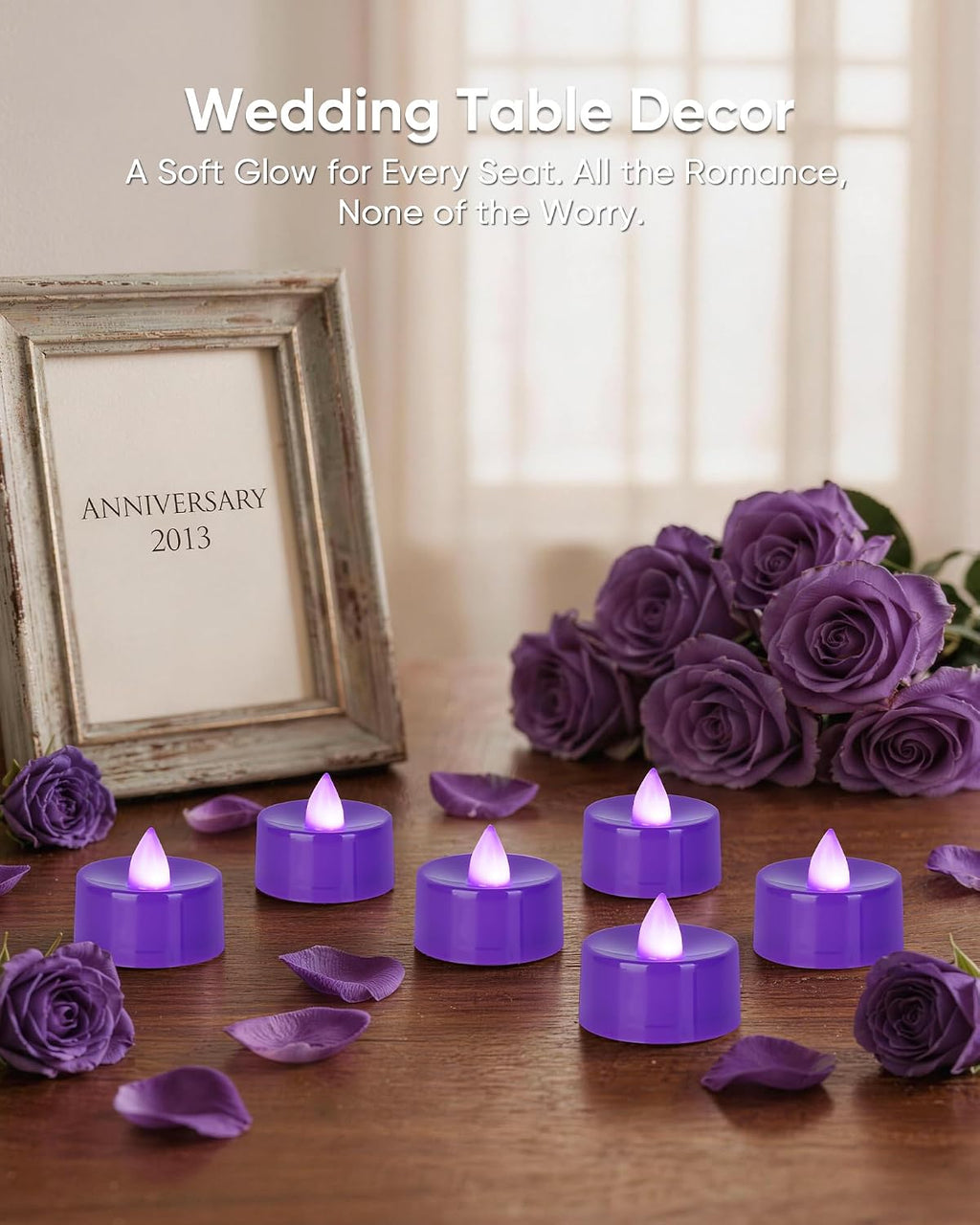 Homemory 50-Pack Purple Flameless Battery Tealight Candles, 200+ Hours