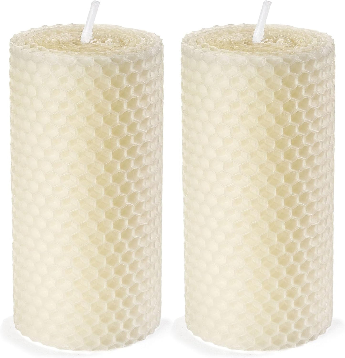 Hand Rolled Honeycomb Beeswax Pillar Candles, Ivory White, 2x4 Inch, 2 Pack