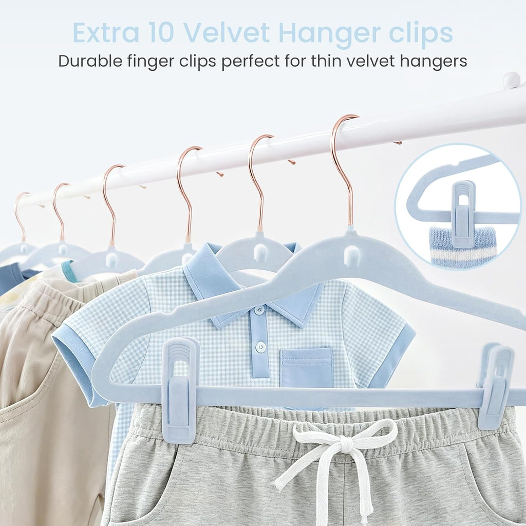 Toddler Hangers Velvet, Kids Hangers Felt, 11 in, 30 Pack, Blue