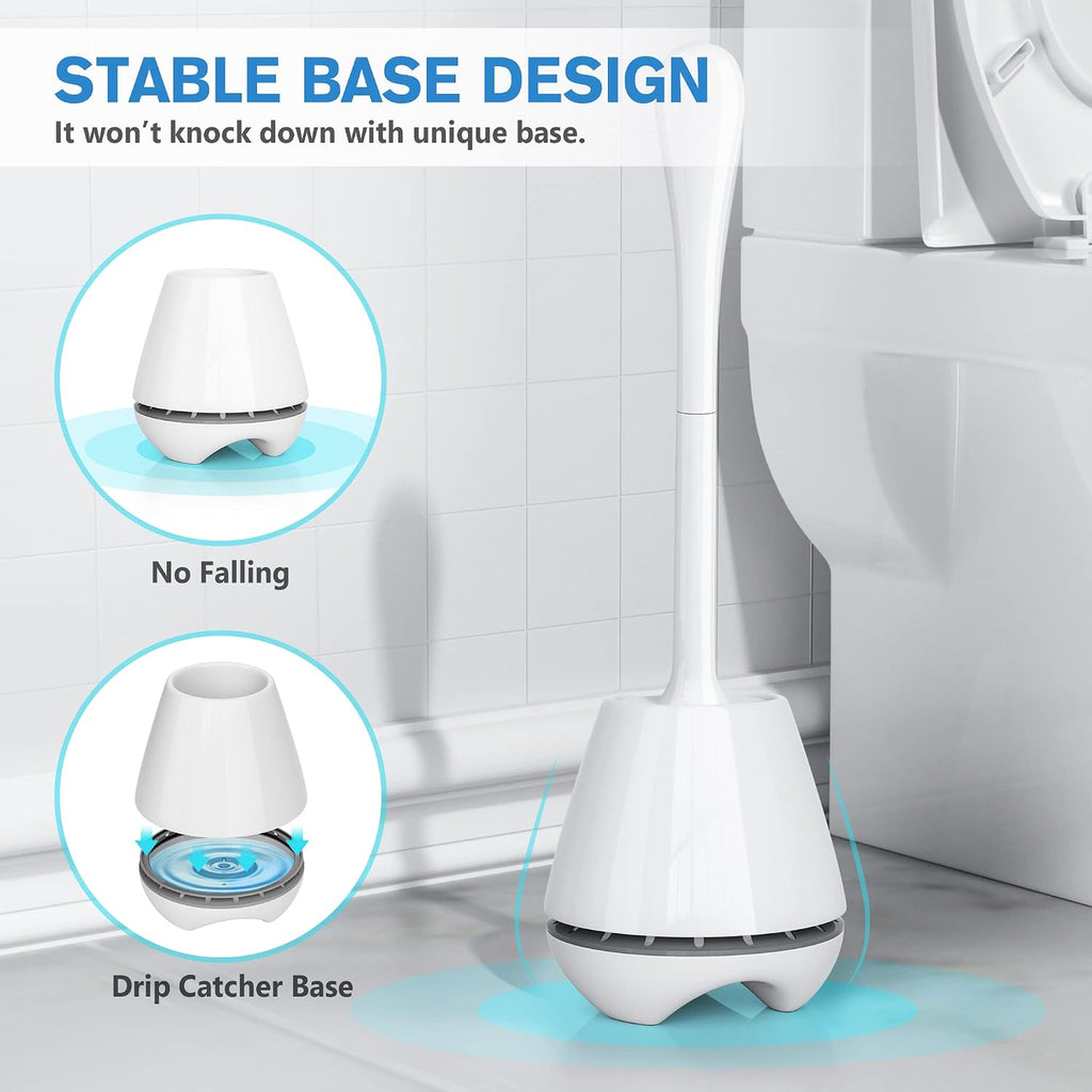 Toilet Brush and Holder 2 Pack, Toilet Brush with Ventilated Holder, Toilet Bowl Brush with Long and Large Handle for Bathroom-Toilet-Cleaning-Bristles-Comfortable