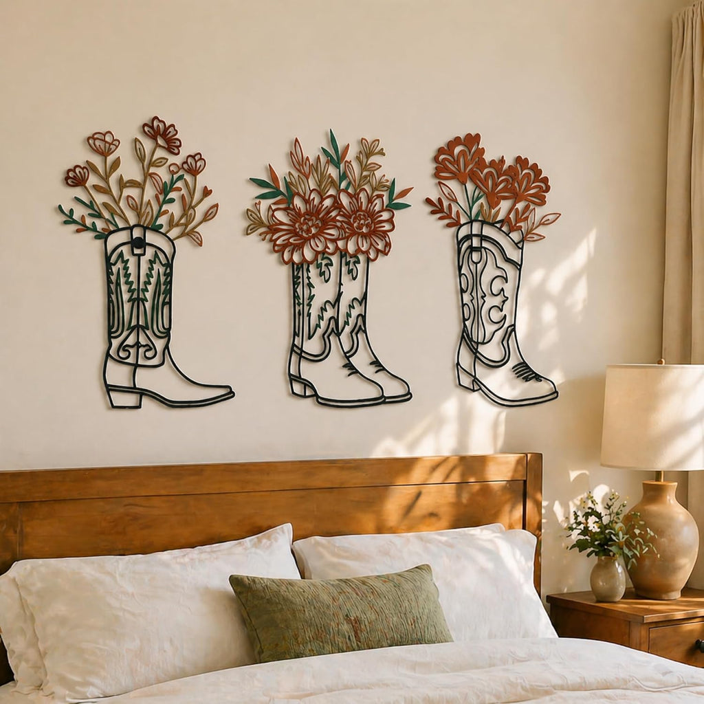 Otoolling 3 Pcs Cowboy Boots Metal Wall Art