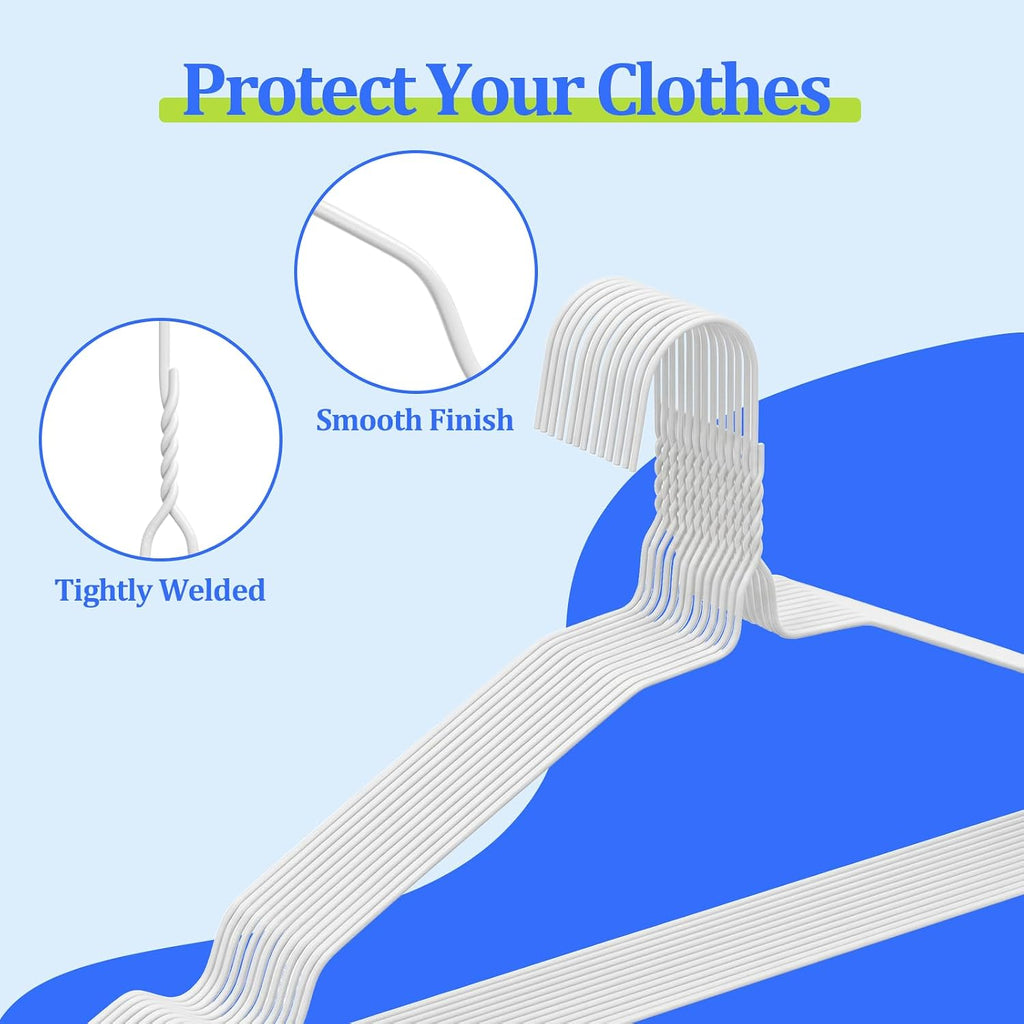 Space Saving Metal Wire Clothes Hangers, 50 Pack, 17 Inch, White
