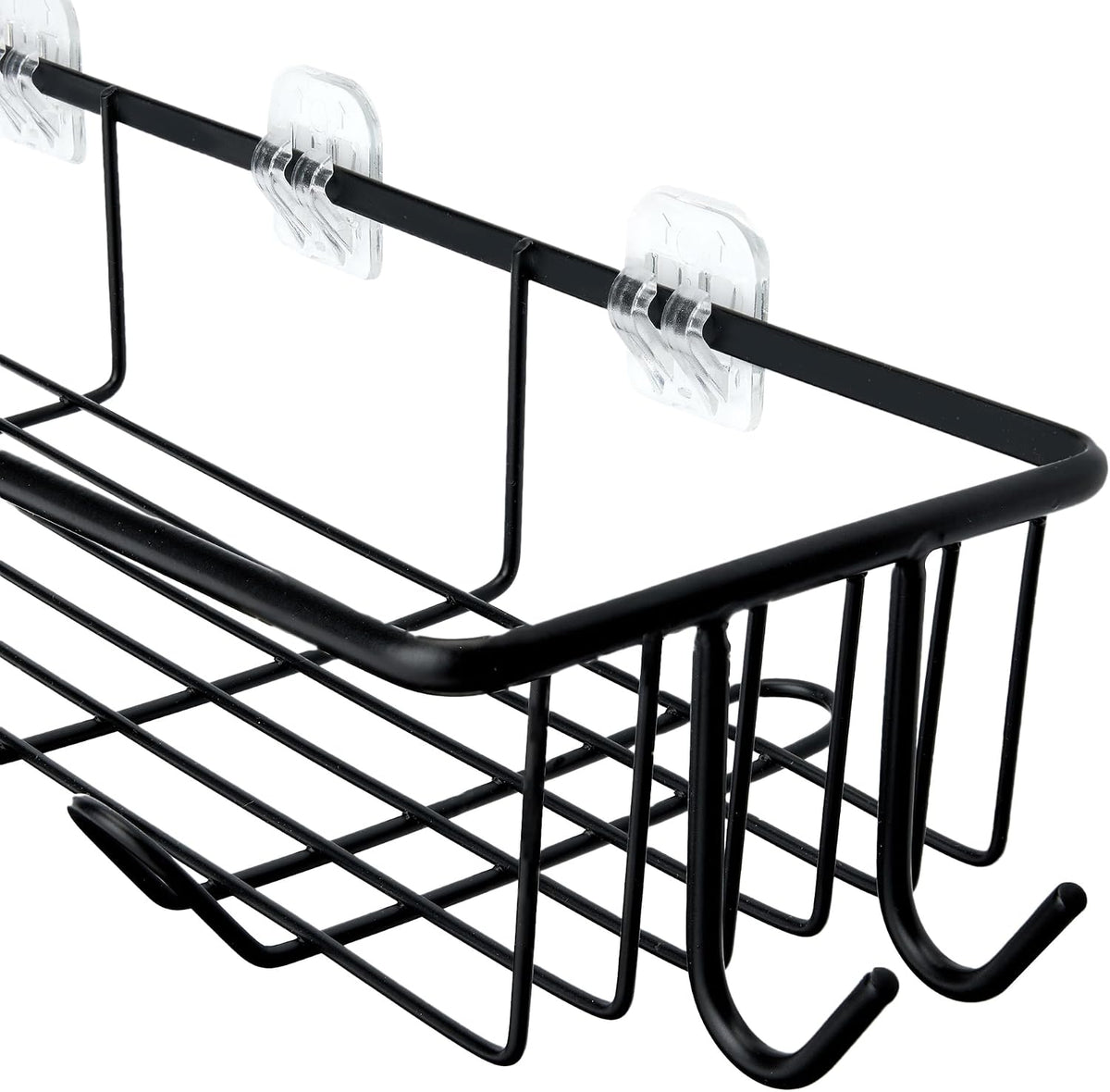 Amazon Basics Shower Shelves Organizer，5-Piece Stainless Steel Caddy Set with Soap Holder and Brush Holder, Adhesive Mount, Black