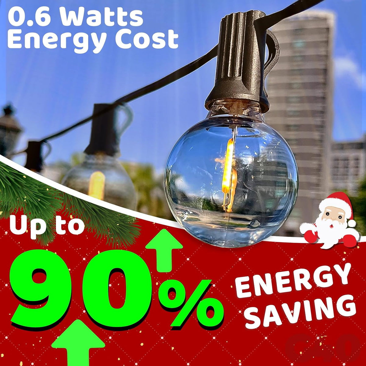 10FT LED Outdoor String Lights Waterproof Linkable for Patio Decor-SOLROS