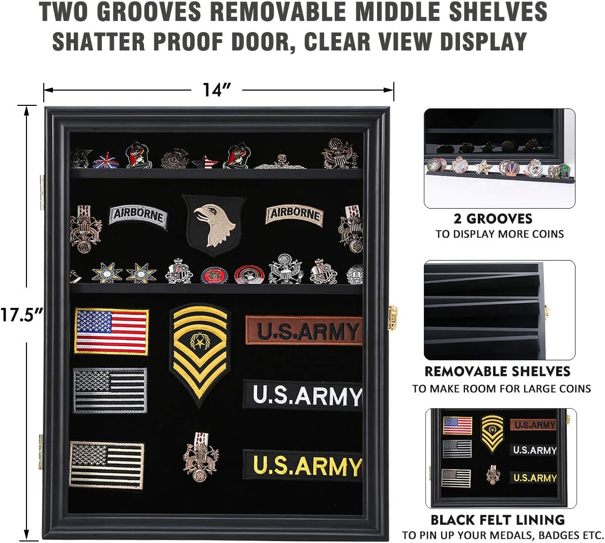 Military Challenge Coin Medals Pins Collector Display Case Lockable Cabinet