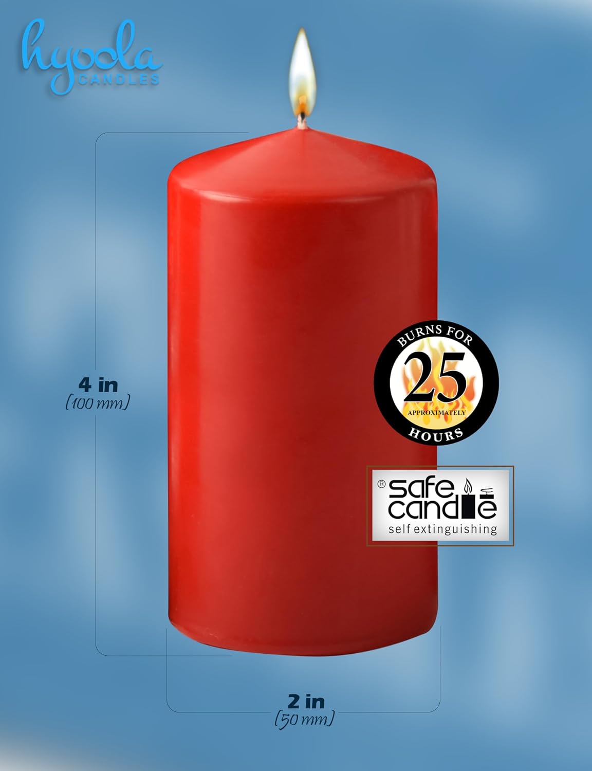 HYOOLA Red Pillar Candles 2-inch x 4-inch - 24 Pack Unscented Bulk Pillar Candles - European Made