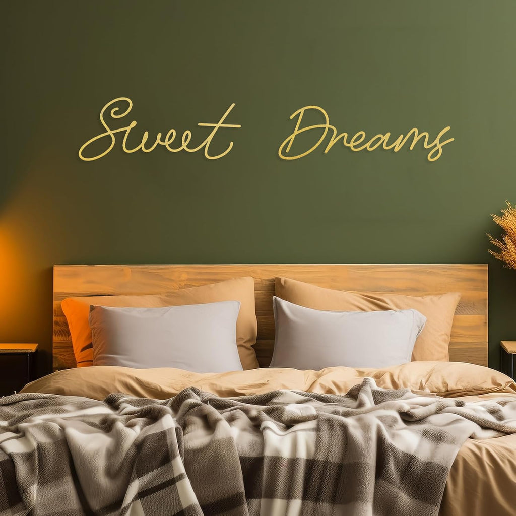 Zzbakress Sweet Dreams Wall Decor Above Bed, Metal Bedroom Above Bed Wall Decor, Rustic Farmhouse Bedroom Wall Hanging Signs Wall Art Decor for Women (Gold, Farmhouse)