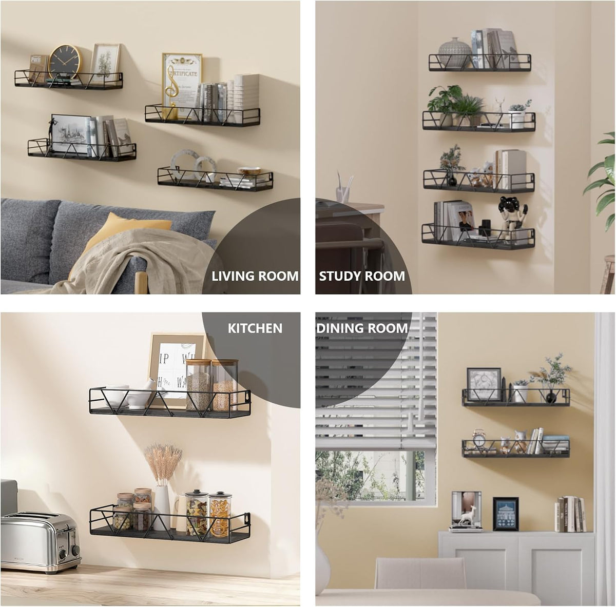 Floating Shelves Set of 4, Wood Wall Shelf, Farmhouse Shelf for Bedroom
