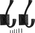 2 Pack Decorative Heavy Duty Towel Hooks for Hanging Robe Double Matte Black Coat Hooks Wall Mounted with Screws for Key, Towel, Bags, Cup, Hat