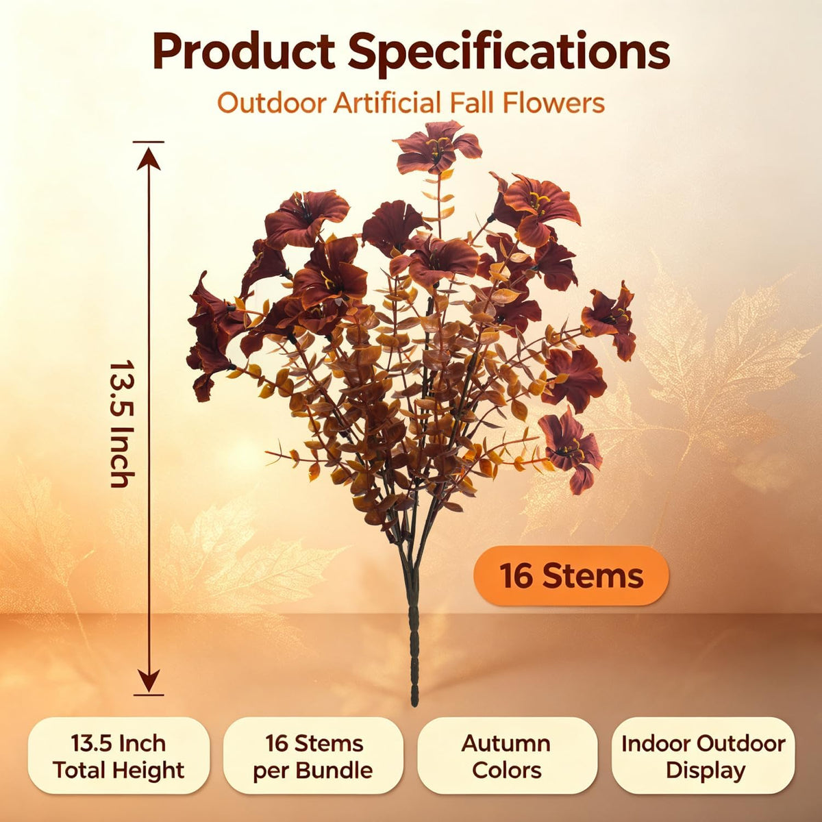 16 Bundle Artificial Fall Petunias Flowers UV Resistant Plants for Outdoor