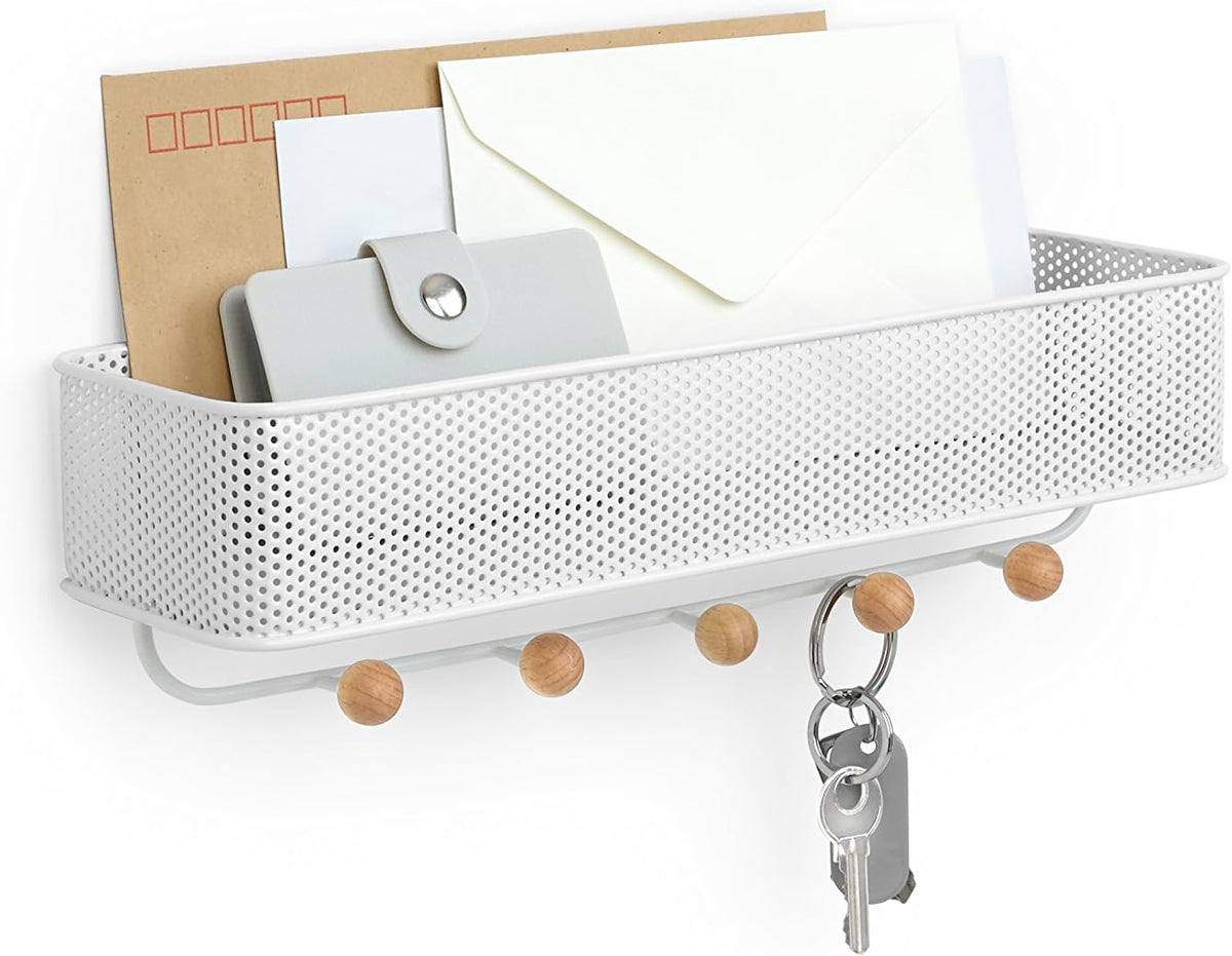 Umbra Estique Entryway Organizer, Wall Mount Key Holder, White/Natural