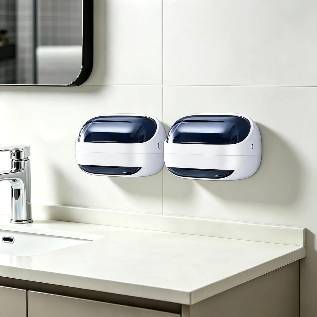 Wall Mounted Soap Dish with Dustproof Lid, Bar Soap Holder, White