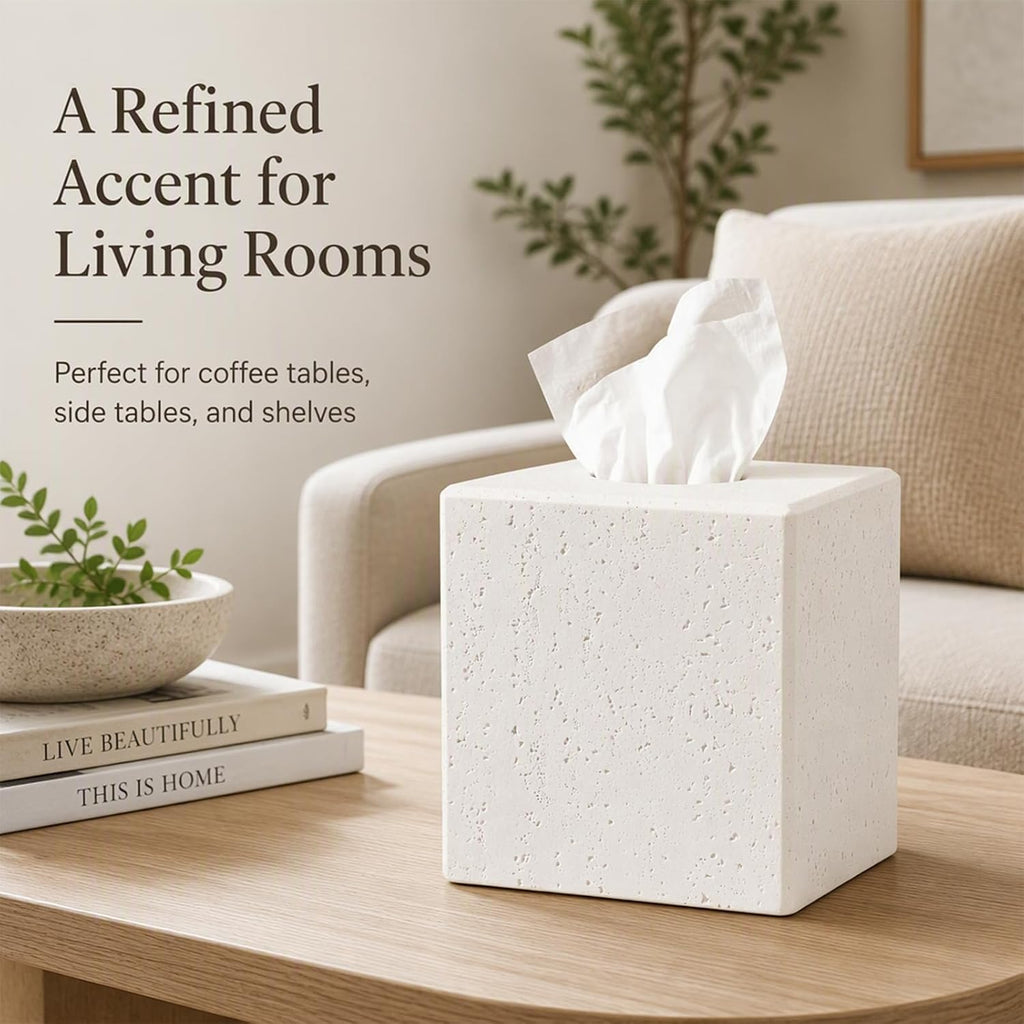 Ivory Tissue Box Cover, Square Decorative Holder with Magnetic Base