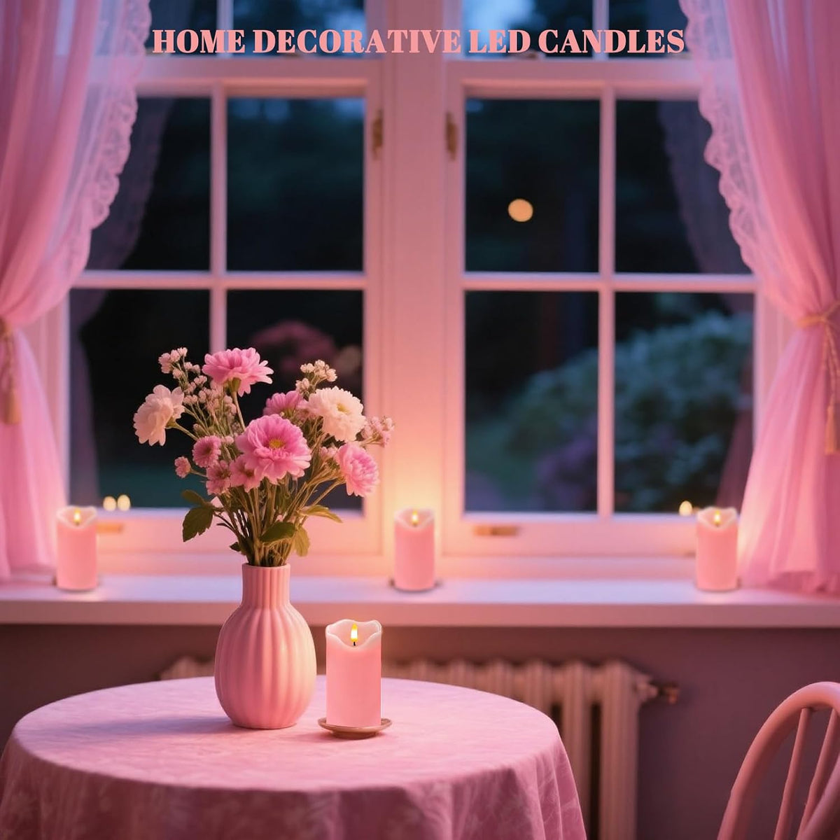Pink Flameless Candles Set of 2, 6"x3" Pastel Candles with Remote & Timer