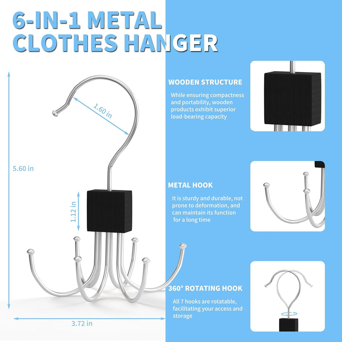 Tank Top Hanger,Rotatable Bra Hanger,Max 18 Storage Capacity Sports Bra Hangers,Space Saving Hangers for Dorm,Closet Organizers and Storage,Closet Organizer for Belt,Scarf, Purse,Black
