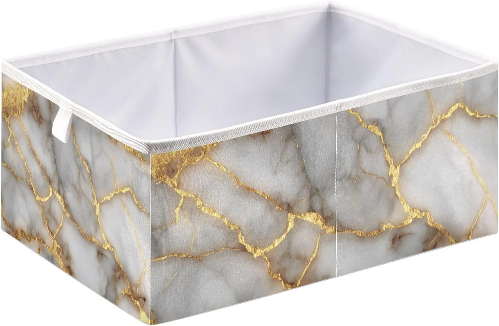 Gold Marble Pattern Cube Storage Bins Collapsible Fabric Storage Baskets