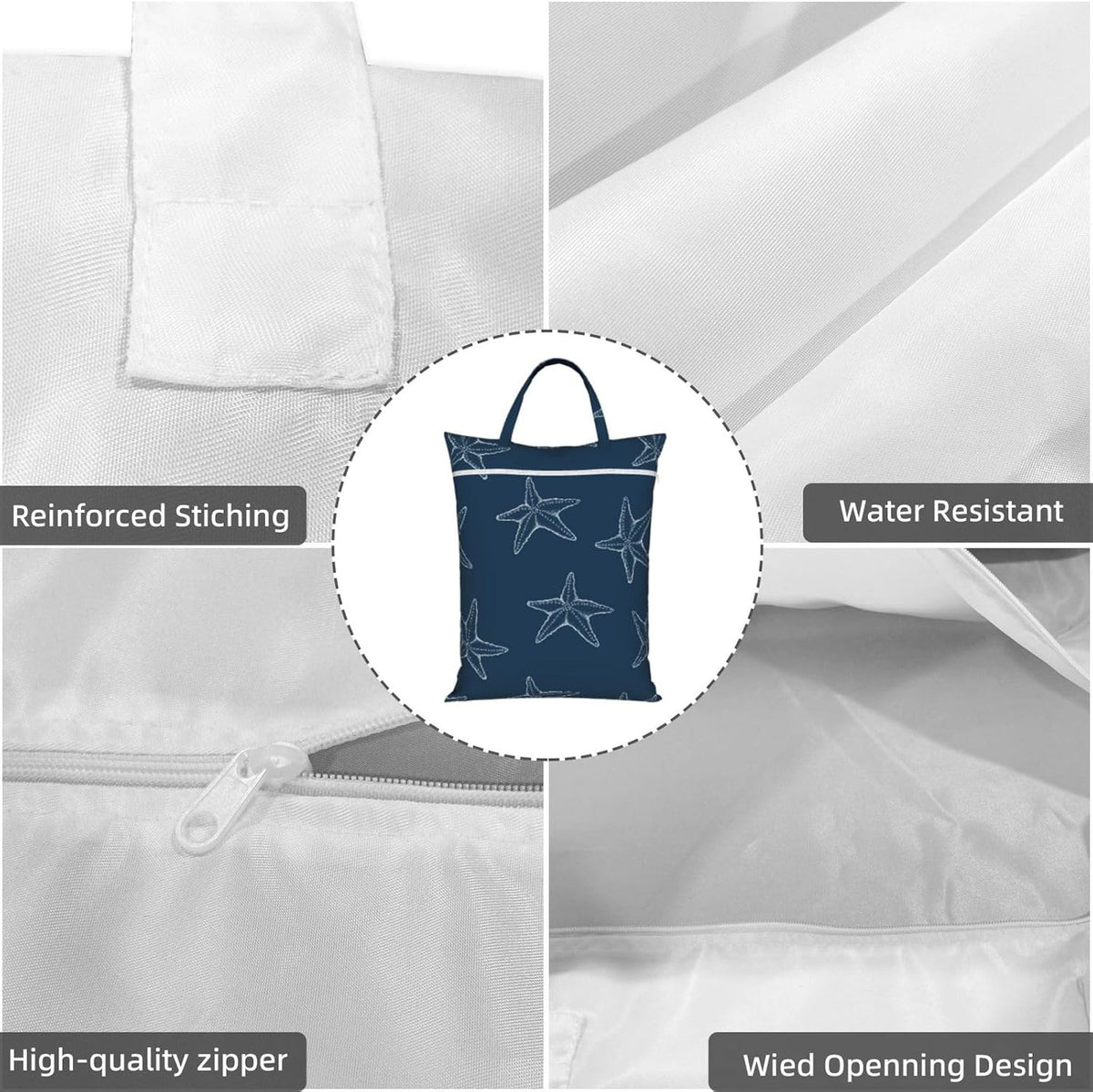 "ocean starfish navy blue beach 2-Pack Travel Laundry Bags for Dirty Clothes- Large Waterproof Laundry Tote, Wet & Dry Use, Reusable Foldable Carry Handles for Vacation, Gym & Dorm"